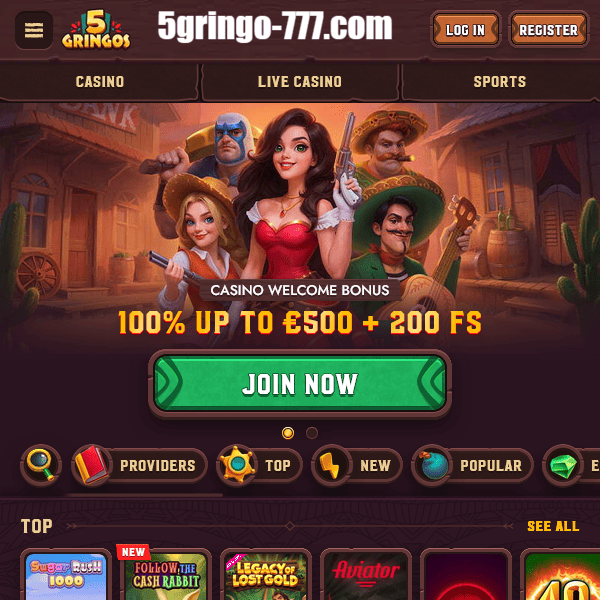 Homepage 5Gringos con bonus di benvenuto