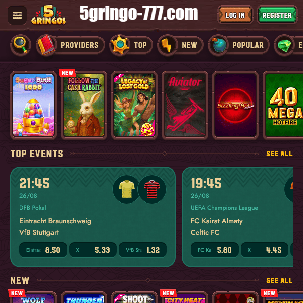 Lobby 5Gringos con slot e scommesse