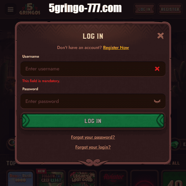 Finestra modale di login 5Gringos