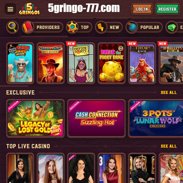 Slot esclusive e Live Casino su 5Gringos